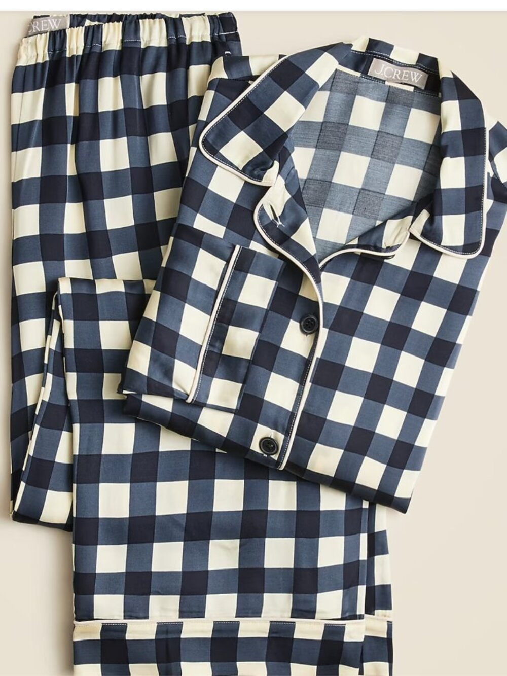 J. Crew Soft Shine 2 Piece Pajama Set in Navy Gingham | Size Small